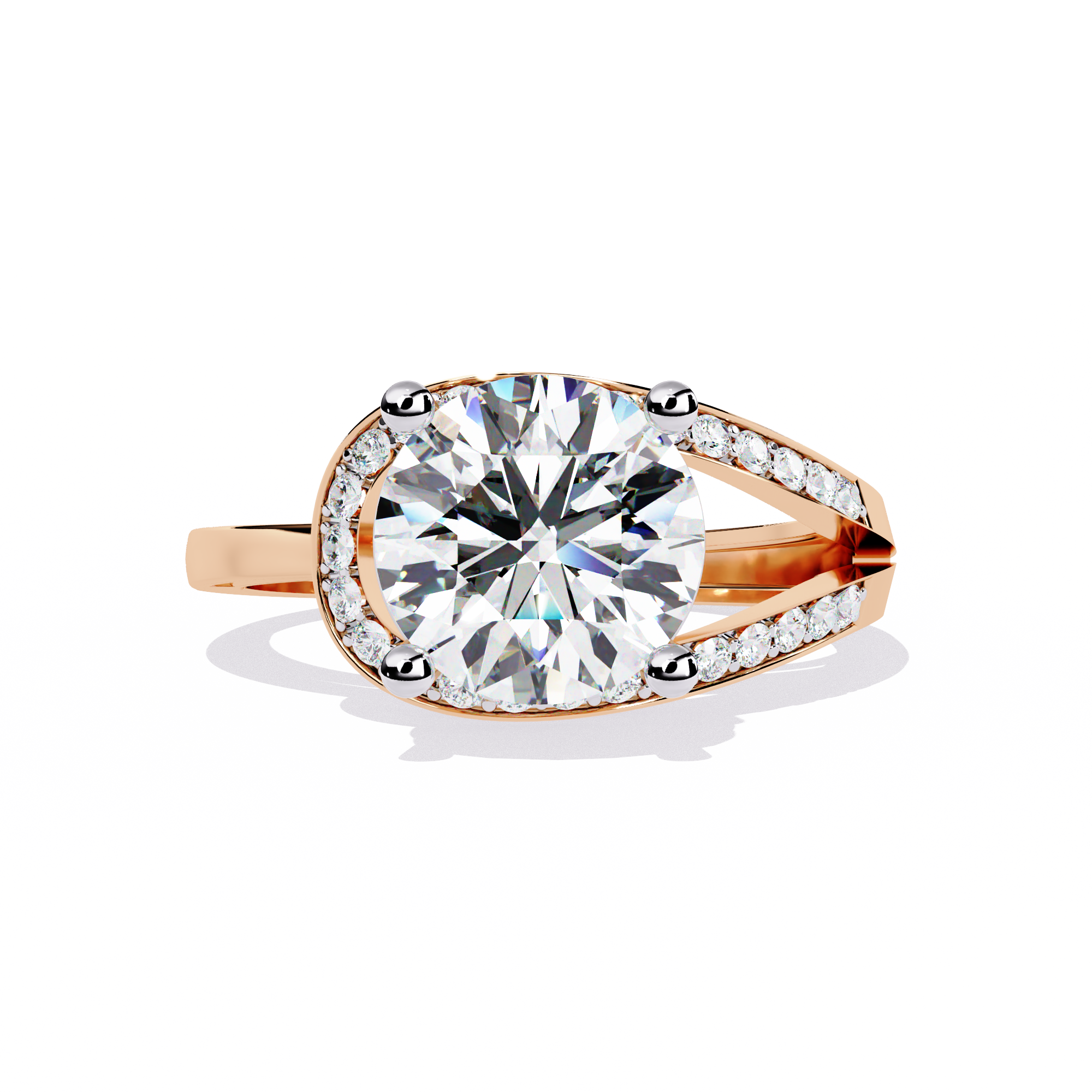 Solitairekart – 2.96 ct Lab Grown Halo Split Shank Ring – 14K Yellow Gold